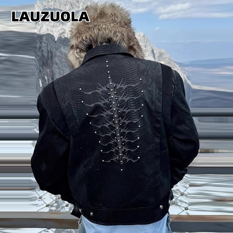 Embroidery Gothic - Herren Schwarze Jacke mit Schlangenprägung, Rückenstickerei