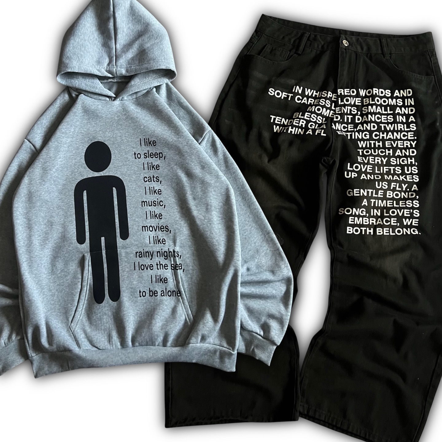 Embroidery Gothic - Amerikanisches Muster Buchstaben-Jeans Y2K Herren Hoodie-Sets
