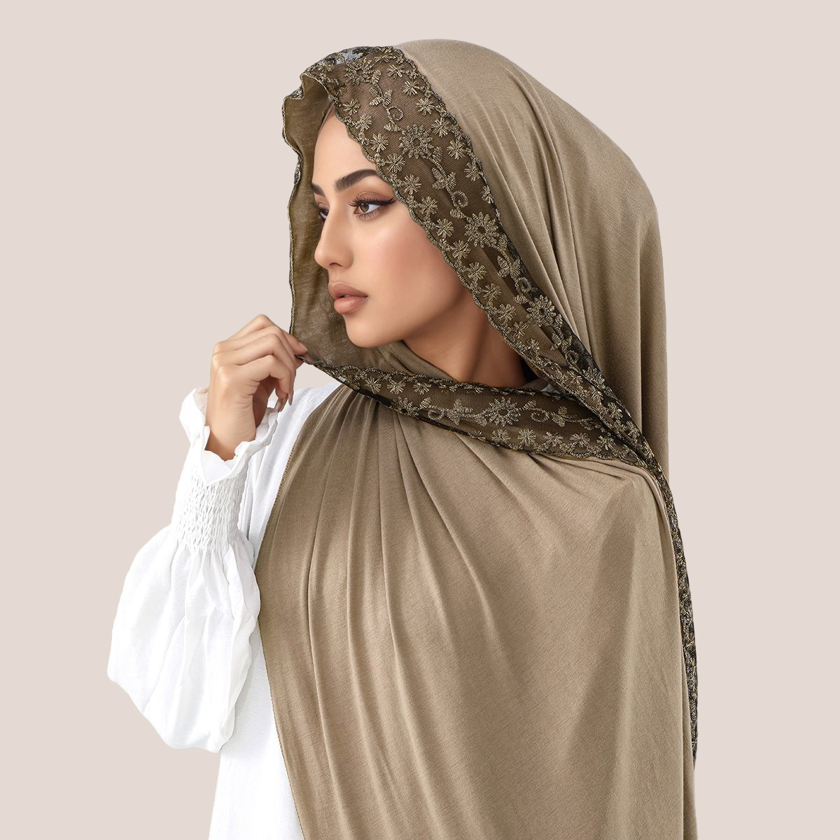 Embroidery Shawl - Spitze Stickerei Baumwolle Jersey Muslimischen Hijab