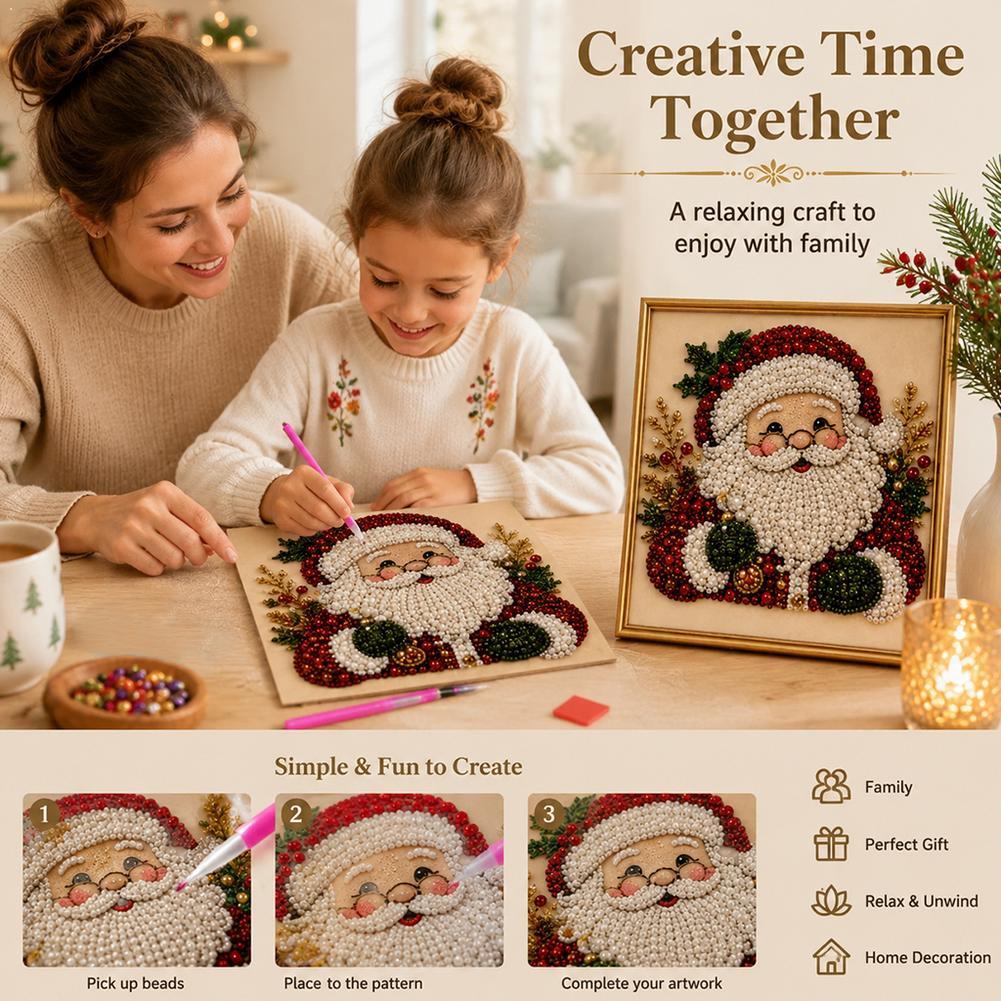 Embroidery Art - Weihnachtsmann Perlen-Kunst DIY-Set Gerahmte Perlen-Stickerei Wanddekoration