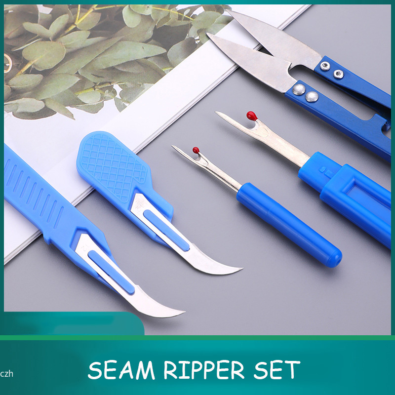 Embroidery Removal Tool - 5-teiliges blaues Nähreißwerkzeug-Set mit Fadentrenner, Nahttrenner