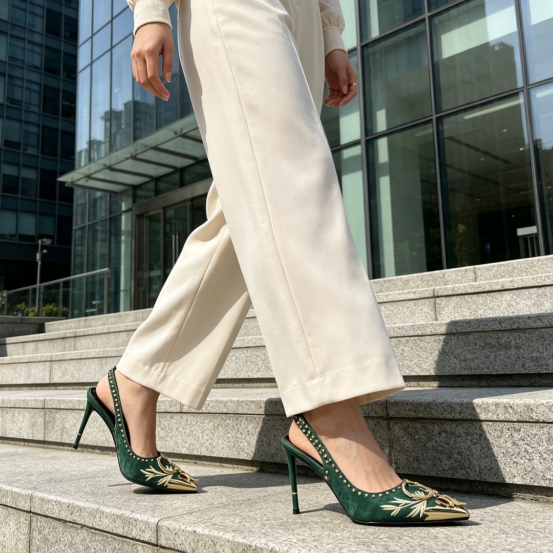 Embroidery Designer - Bestickte Samt-Damensandalen Neues Modedesign Metallnieten Pumps