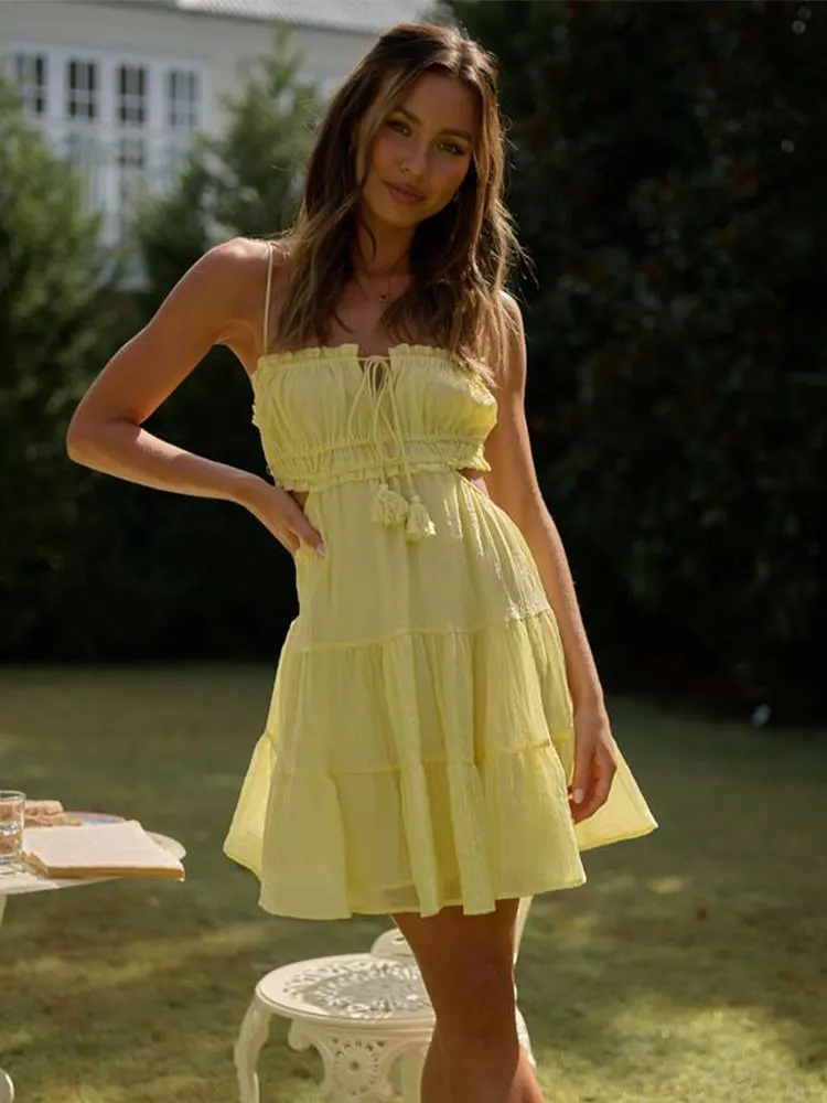 Embroidery Yellow Dress - 2024 neue Sommer Elegante Süße Sexy