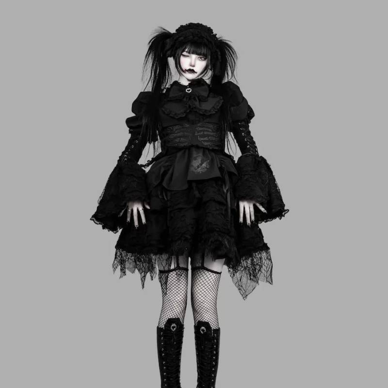 Embroidery Gothic - Y2K Dark Gothic Lolita Schwarzes Kleid