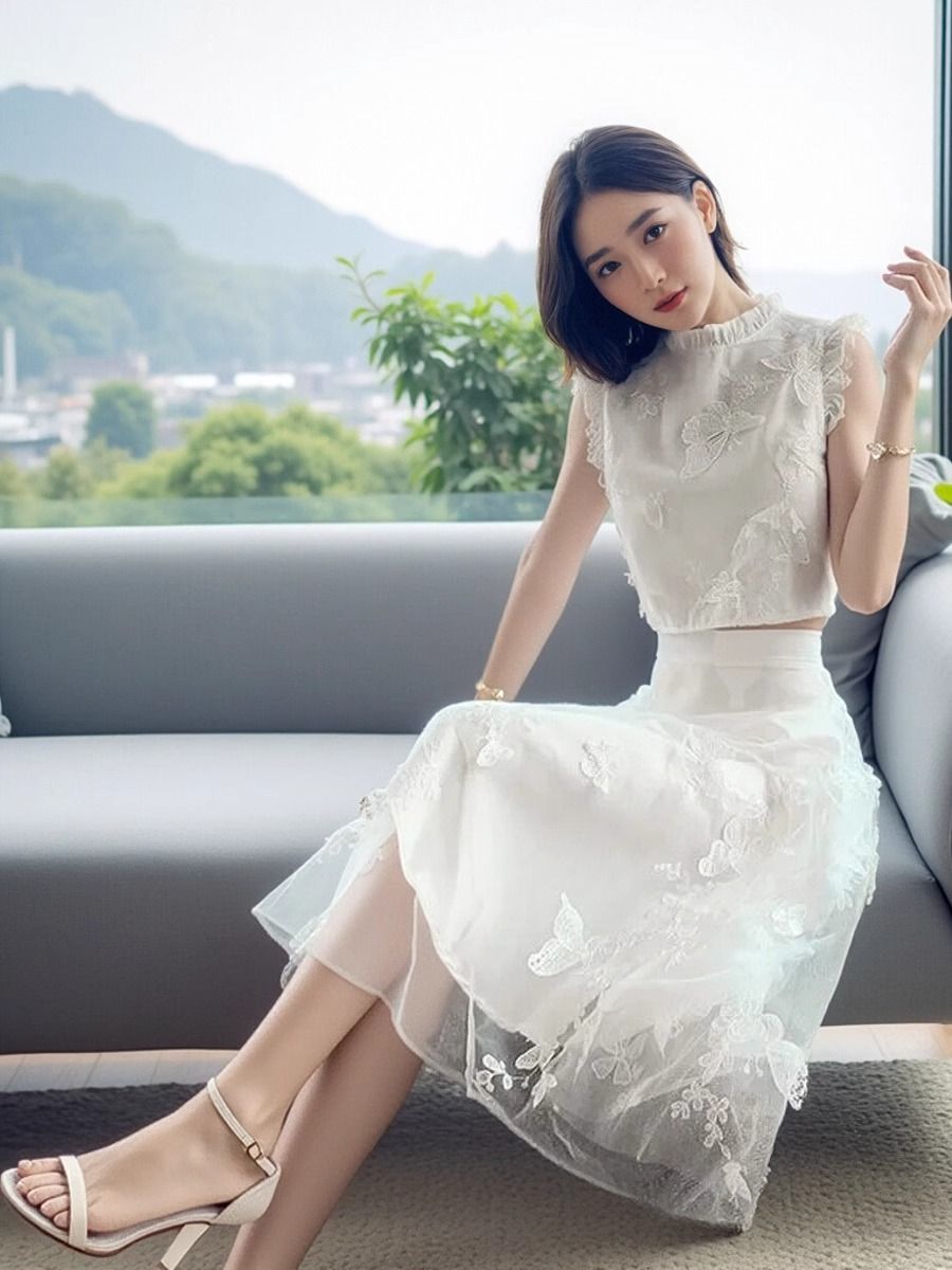 Embroidery Blouse - Neues Sommer High-End Weißes 2-Teiliges Set