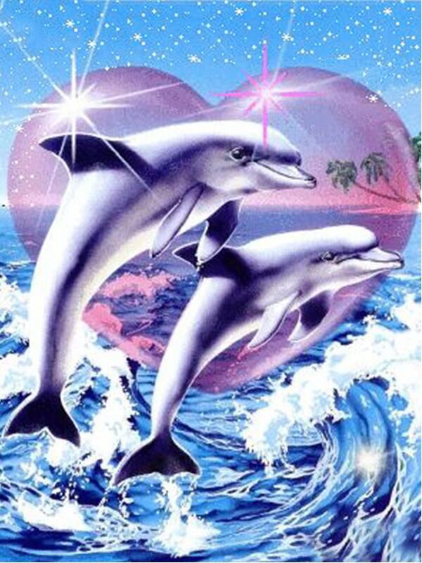 Embroidery Art - Rahmenlose Diamant-Malerei Delfin, Vollquadratische Diamant-Stickerei, Tier-Mosaik,