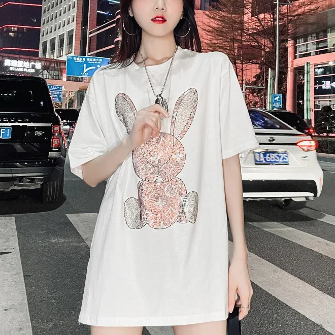 Embroidery A - Damen Sommer Casual T-Shirt: Kurzarm-Shirt mit