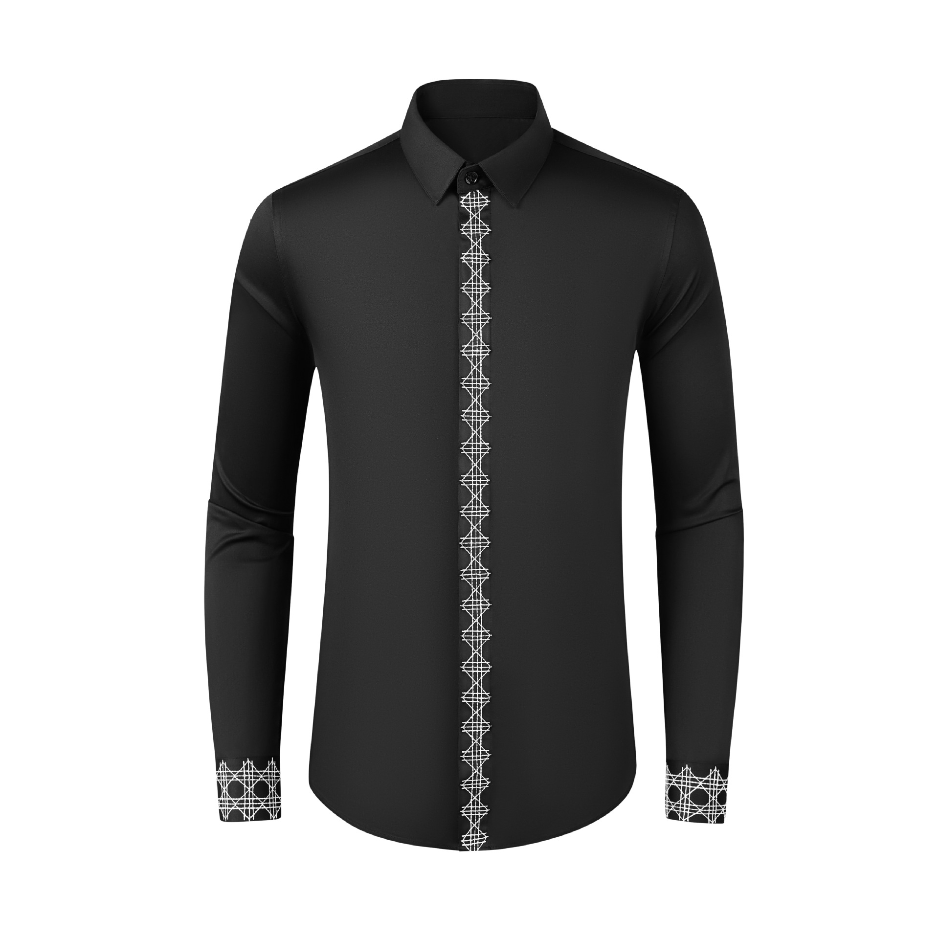 Embroidery On Black Shirt - Herbst und Winter neues Produkt: Schwarz-Weiß-Baumwoll