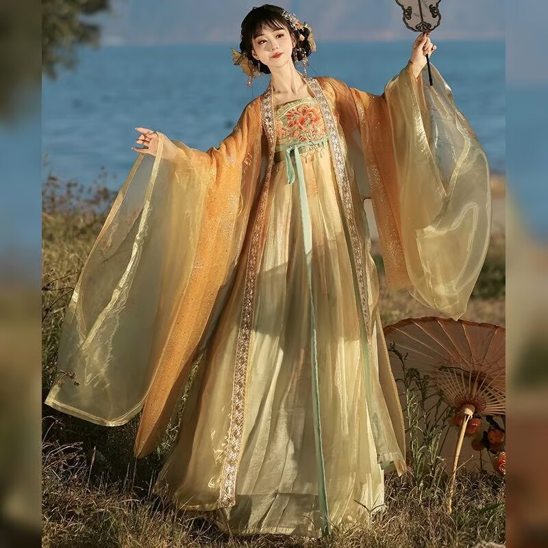Embroidery Yellow Dress - Traditionelles Chinesisches Hanfu-Kleid für Damen mit