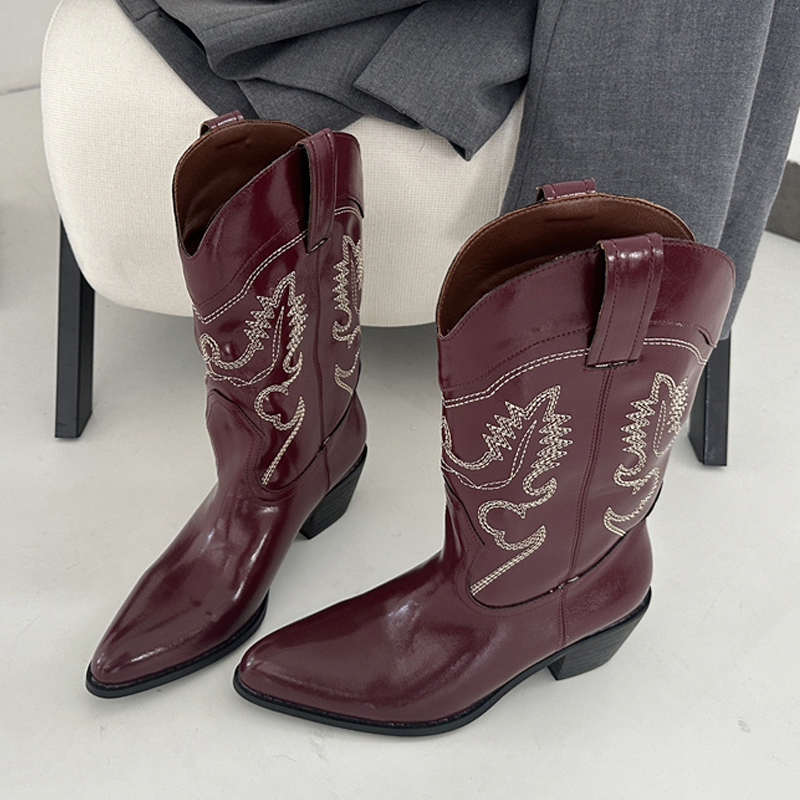Embroidery Designer - Liyke Designer Weinrot Leder Western Stiefel