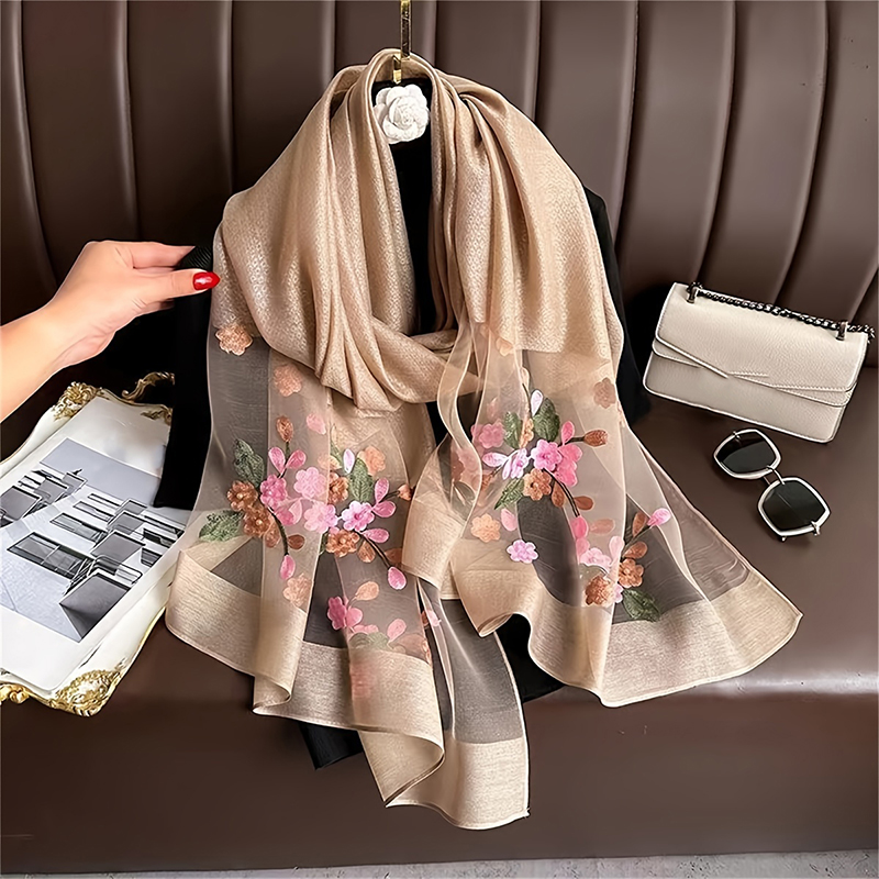 Embroidery Shawl - Frauen Seide Wolle Schal Floral Stickerei