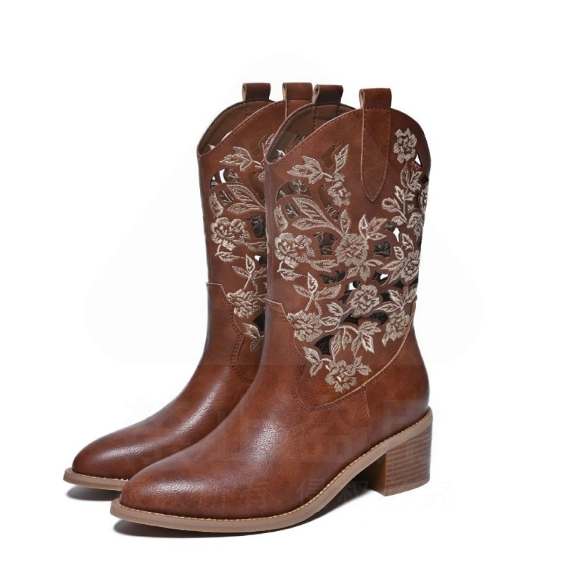 Embroidery On Leather - Retro-Damenschuhe, exquisite Cowboystiefel aus echtem Leder