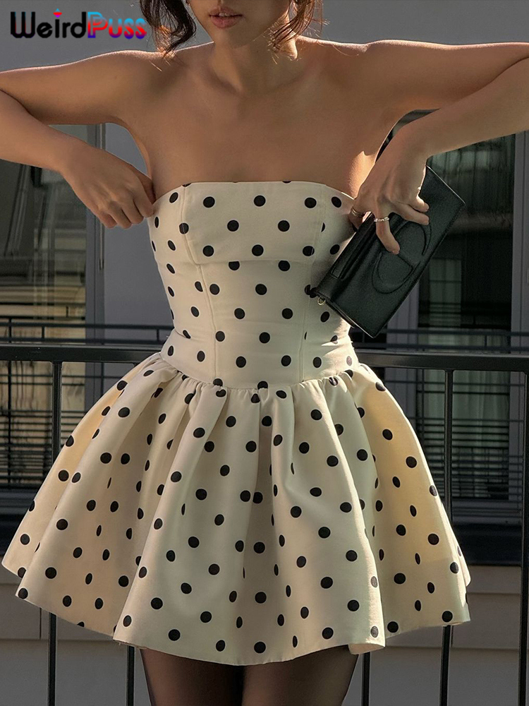 Embroidery Yellow Dress - Weird Puss Dots Print Kleid für