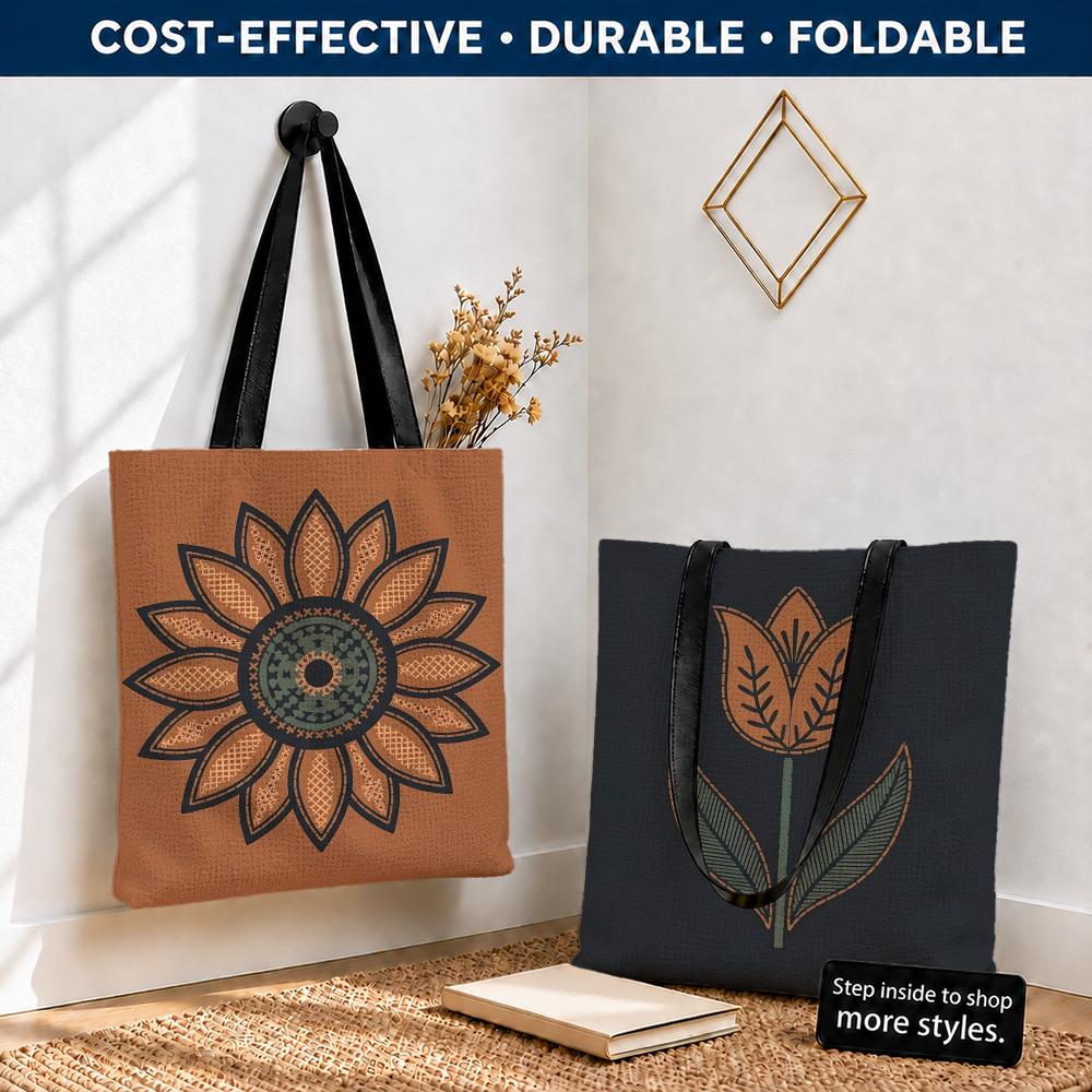 Embroidery Effect Canva - Aufbewahrungstaschen mit Retro-Blumenstickerei-Effekt, Polyester-Canvas-Tragetasche, leichte, faltbare,