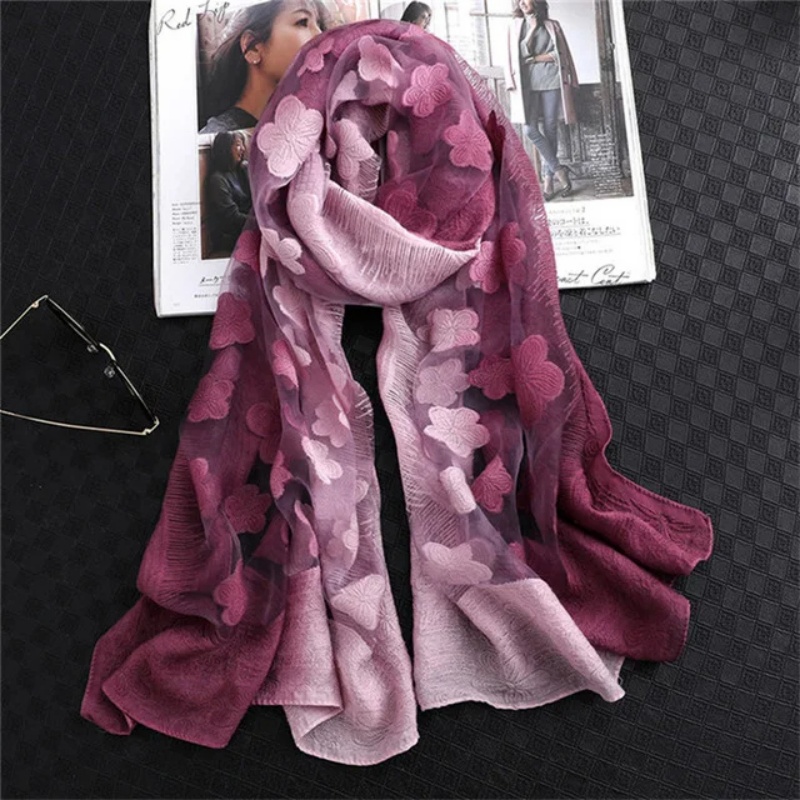 Embroidery Shawl - Frauen Simulation Seiden schnitt Blumen schal