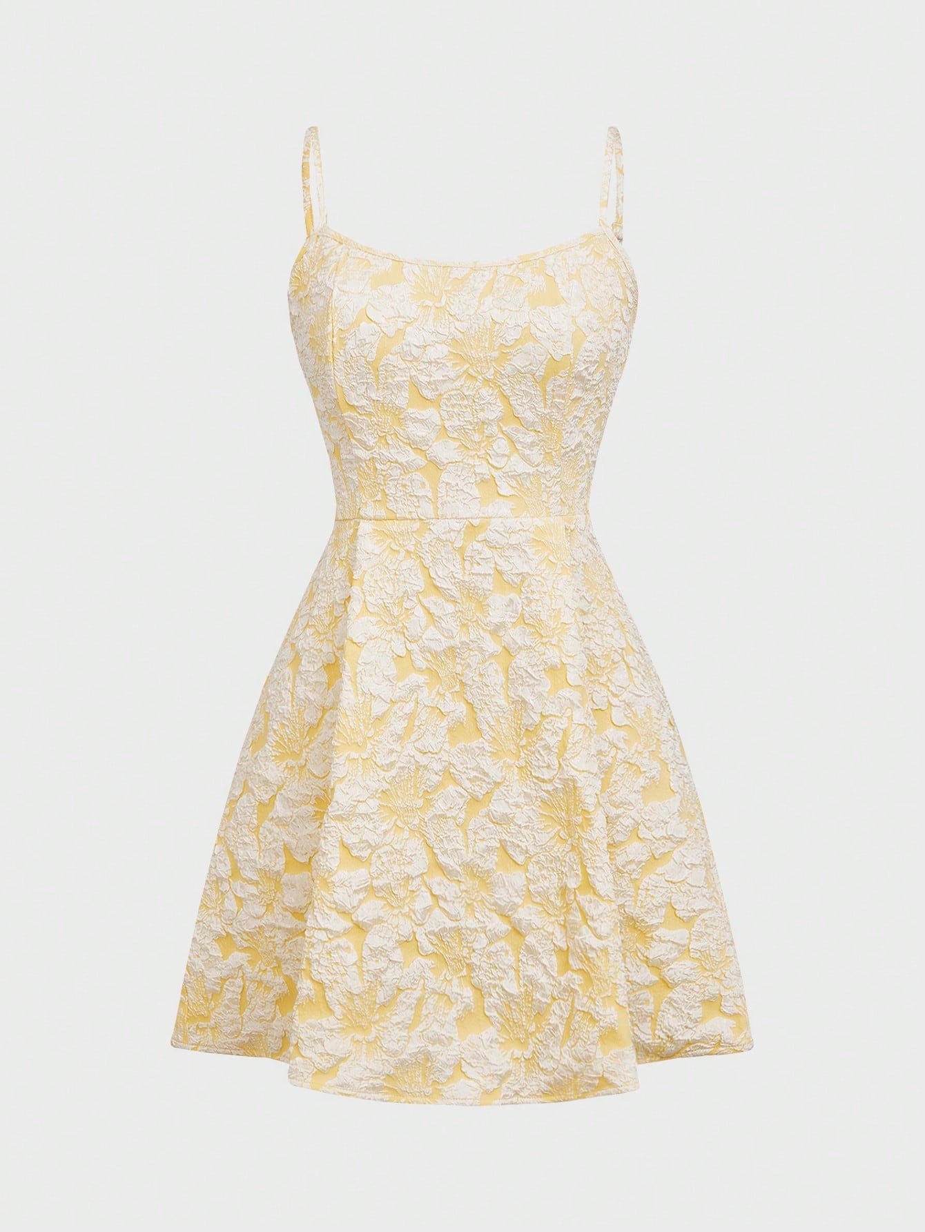 Embroidery Yellow Dress - Damen-Minikleid mit Blumenmuster und Jacquardmuster, A-Linie,