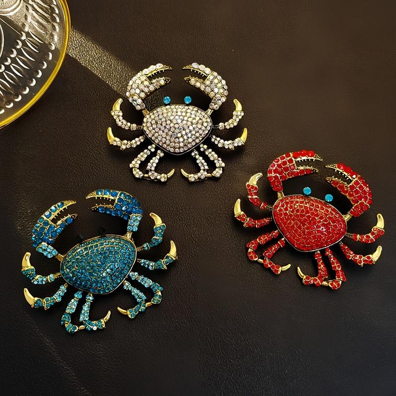 Embroidery Fish - Modische Strass-Krabben-Broschen, personalisierte kreative Tier-Anstecknadel für