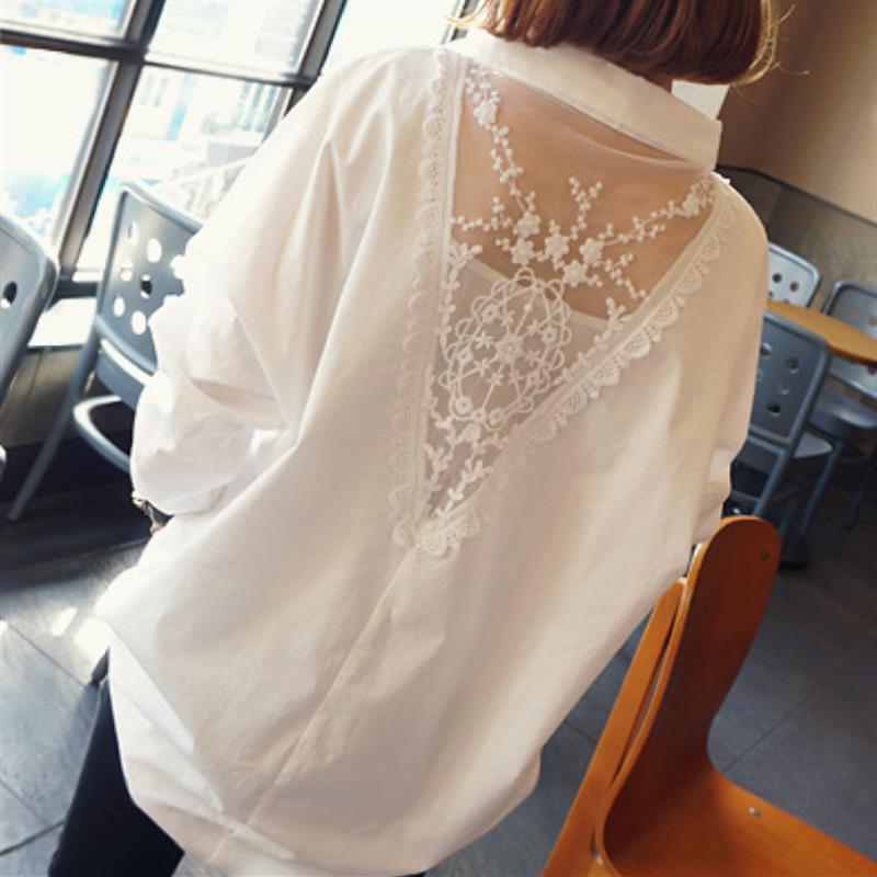 Embroidery Blouse - Mode V-ausschnitt Stickerei Gaze Verstärktes Aushöhlen