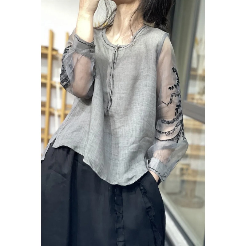 Damen Leinenbluse mit transpar – Embroidery Blouse Bewertung und Preis