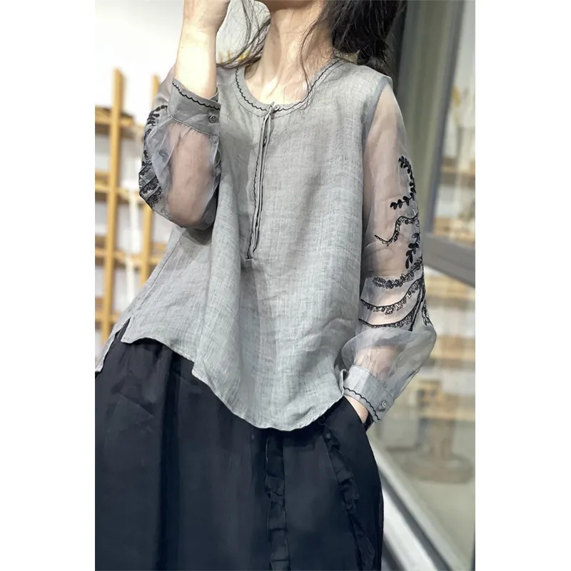 Damen Leinenbluse mit transpar – Embroidery Blouse Bewertung und Preis