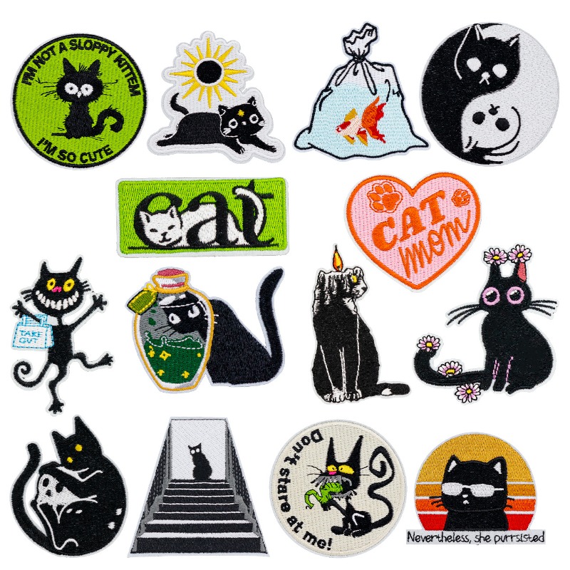 Lustige schwarze Katze, rundes – Embroidery On Black Shirt Bewertung und Preis