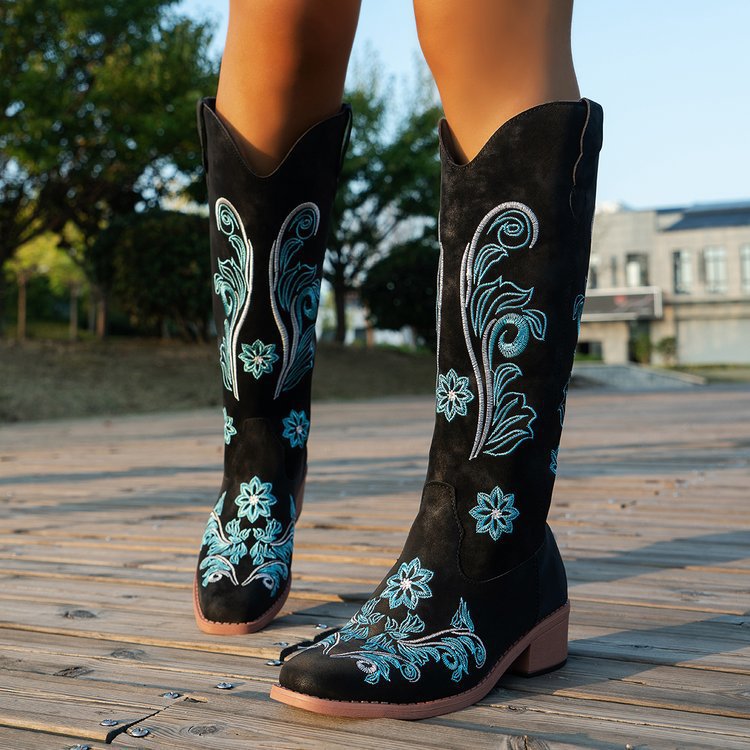 Retro Damen Stiefel Mode Damen – Embroidery Designer Bewertung und Preis