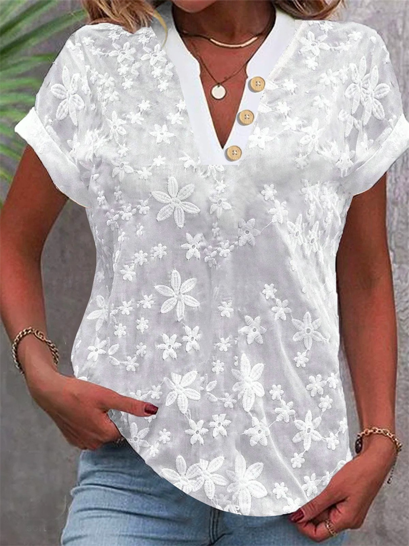 Sommer Frauen Weiße Blumen Sti – Embroidery Blouse Bewertung und Preis