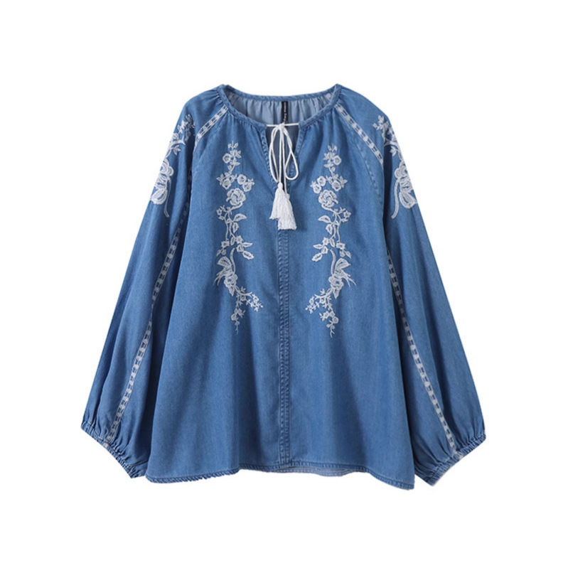 Frauen Denim Bluse Top Blume S – Embroidery Blouse Bewertung und Preis