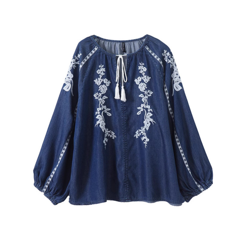 Frauen Denim Bluse Top Blume S – Embroidery Blouse Bewertung und Preis