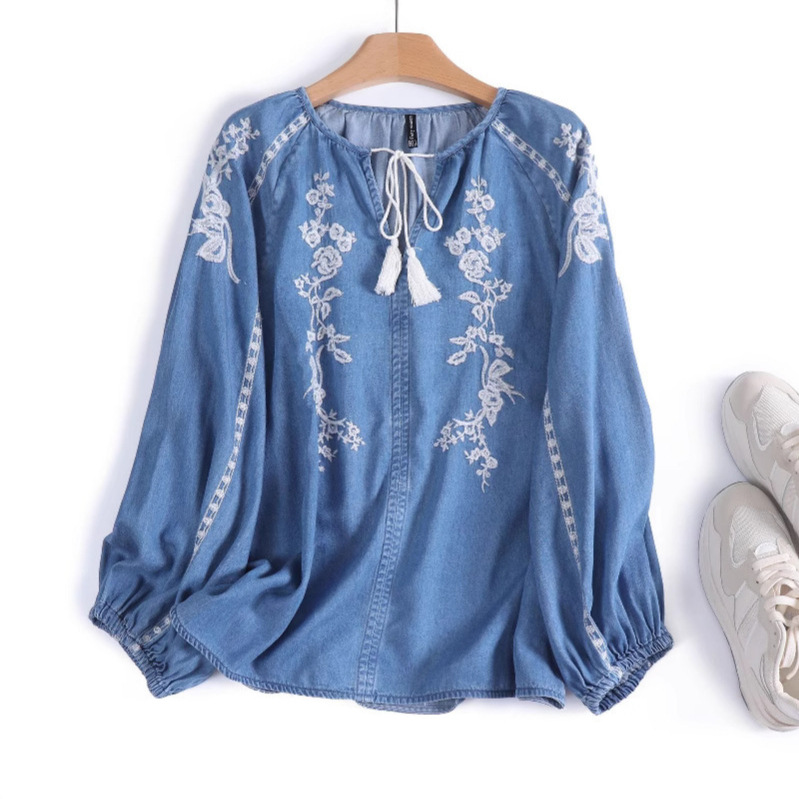 Frauen Denim Bluse Top Blume S – Embroidery Blouse Bewertung und Preis