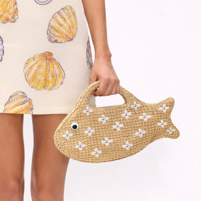 Raffia-Stroh Gewebte Tasche, F – Embroidery Fish Bewertung und Preis