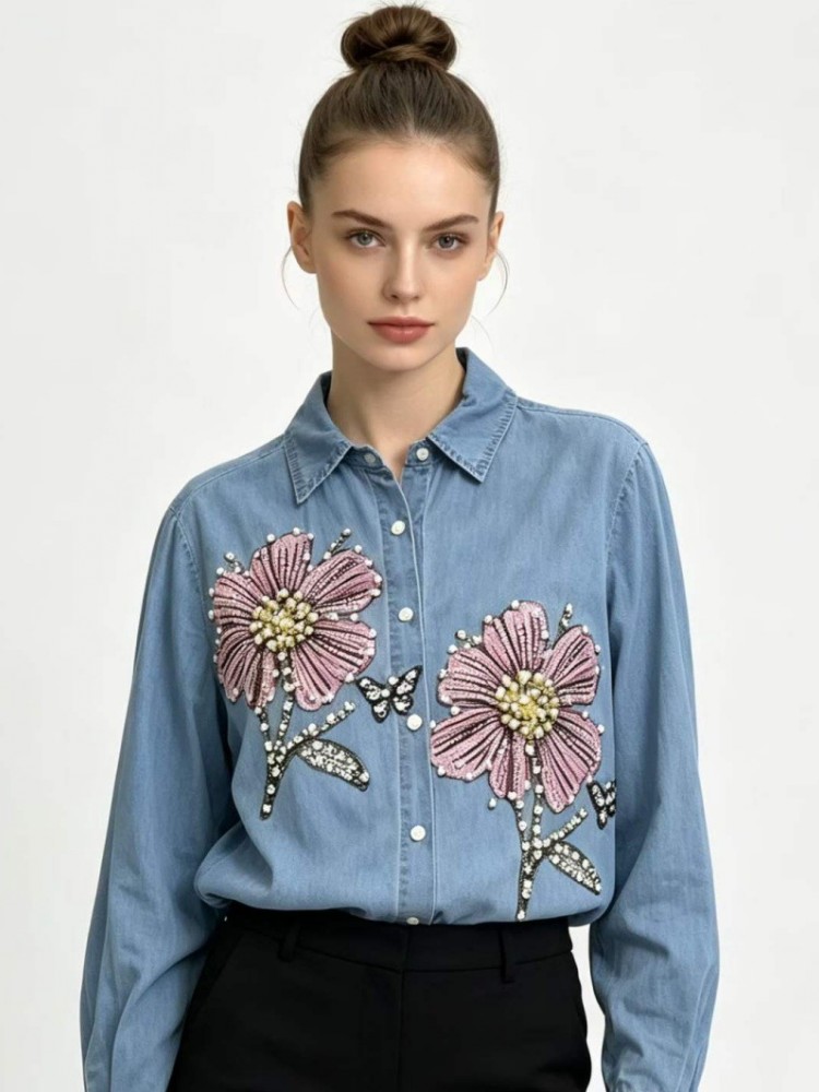 Damen Jeans-Stickerei-Blusen F – Embroidery Blouse Bewertung und Preis