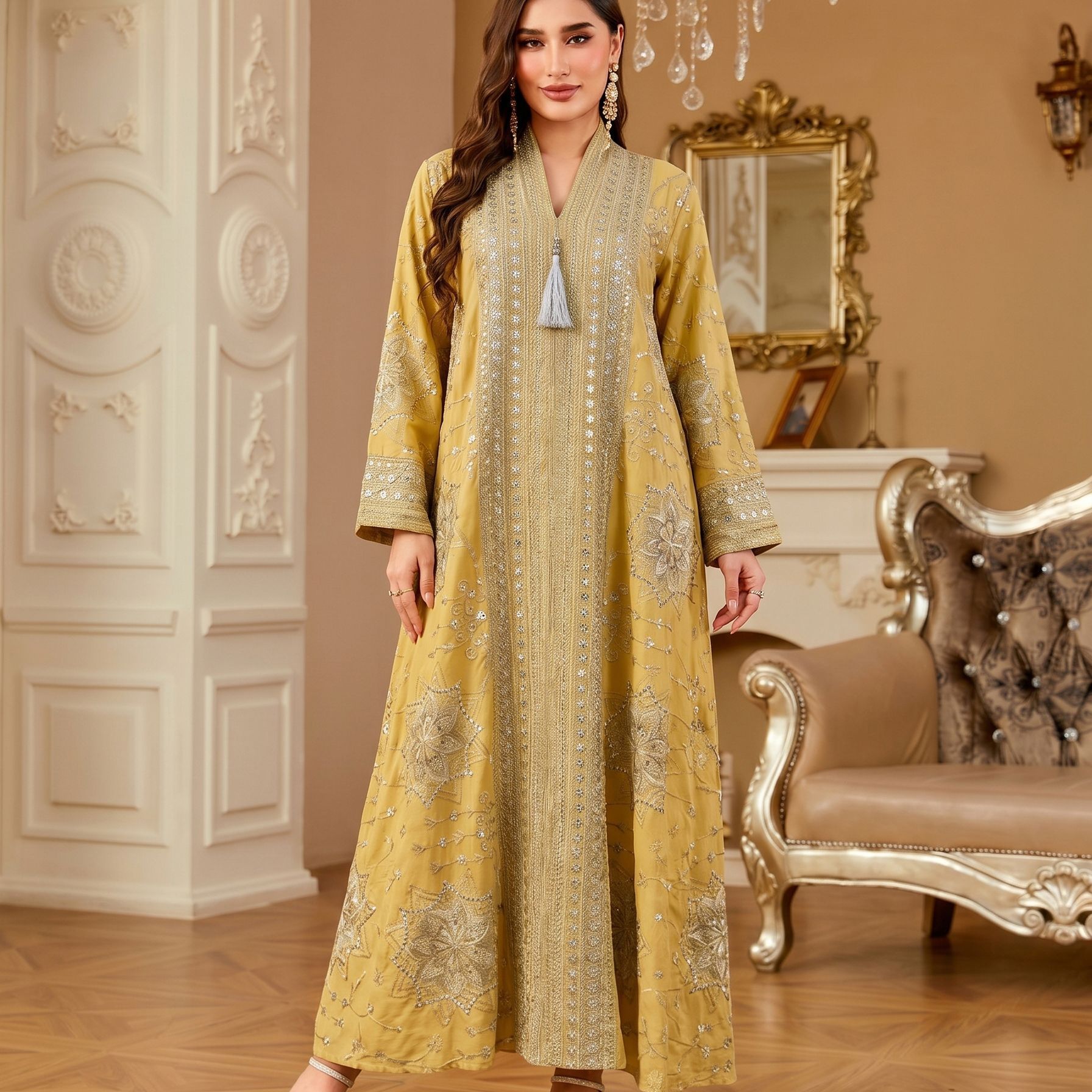 Kl2588 Elegantes Damenkleid mi – Embroidery Yellow Dress Bewertung und Preis